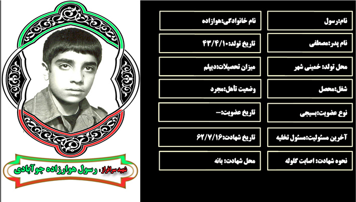 شهید سرافراز رسول هوازاده شهید سرافراز رسول هوازاده