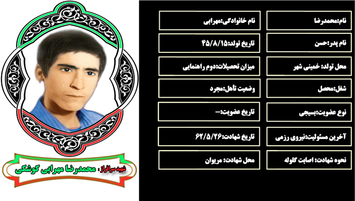 شهید سرافراز محمدرضا مهرابي شهید سرافراز محمدرضا مهرابي