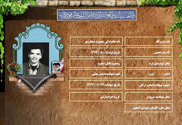 شهید سرافراز عزیزالله بصیرت دهکردی شهید سرافراز عزیزالله بصیرت دهکردی
