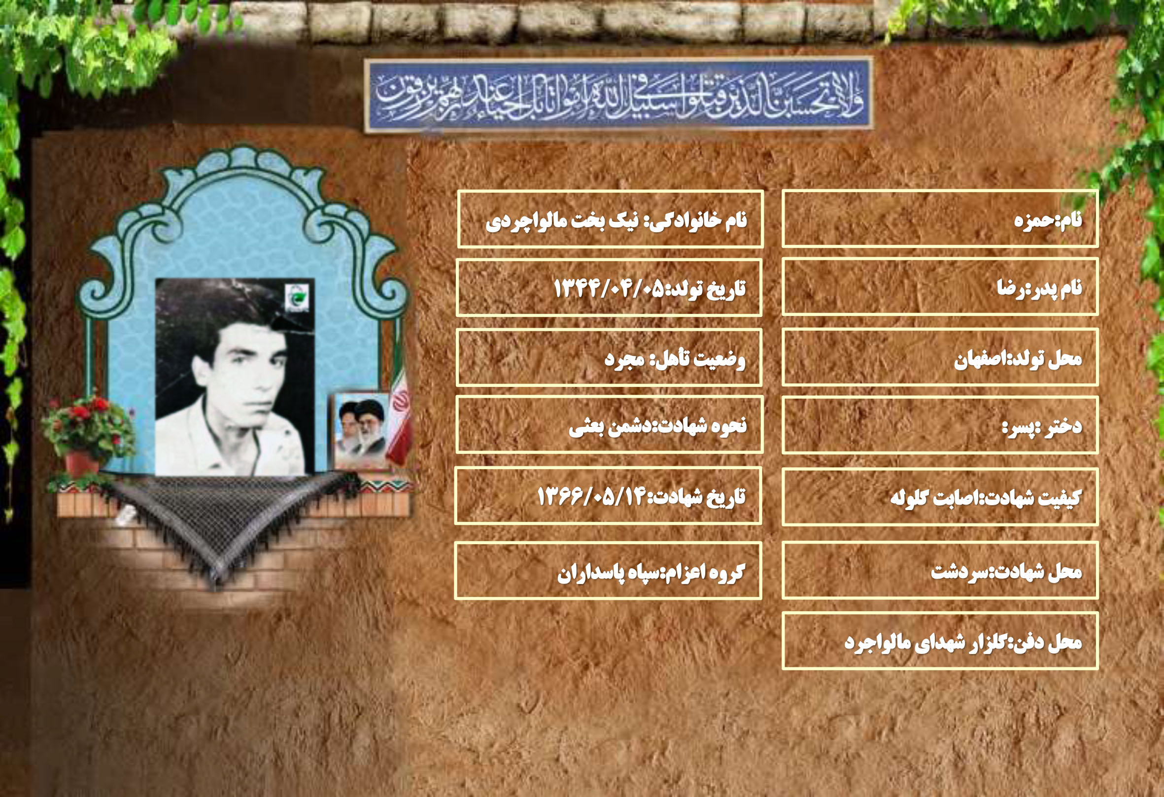 شهید سرافراز حمزه نیک بخت مالواچردی